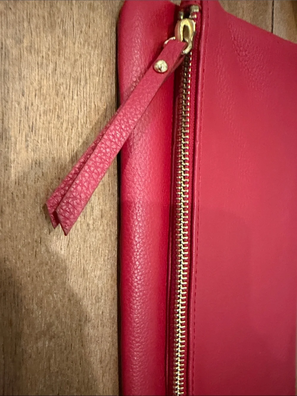 Banana Republic Red Leather Wristlet Clutch with gold zipper